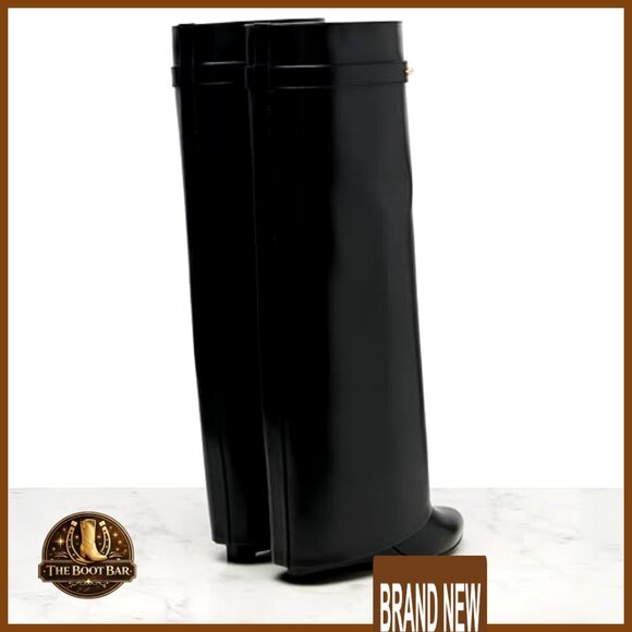 Knee High Wedge Boots Fold Over Shaft Wide Calf Pull On Leather Fashion - Picture 6 of 7